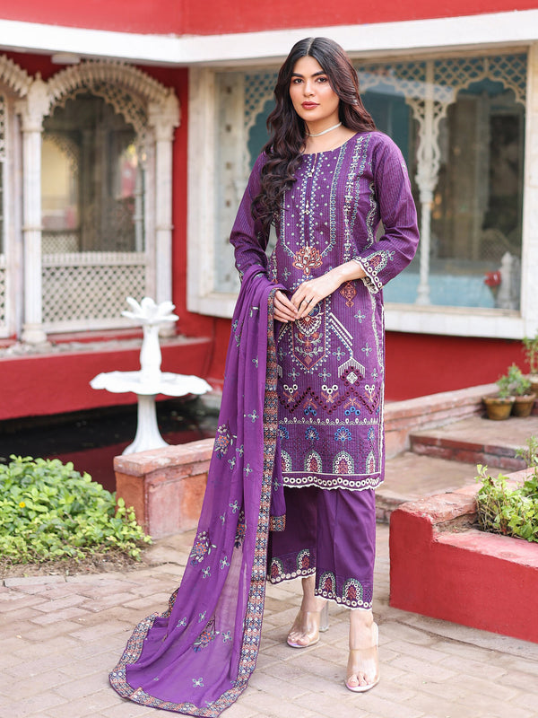 Kavya Volume 2 Fancy By MTF Embroidered Cotton 03 Pcs Unstitched Suit D01 - Winter Collection