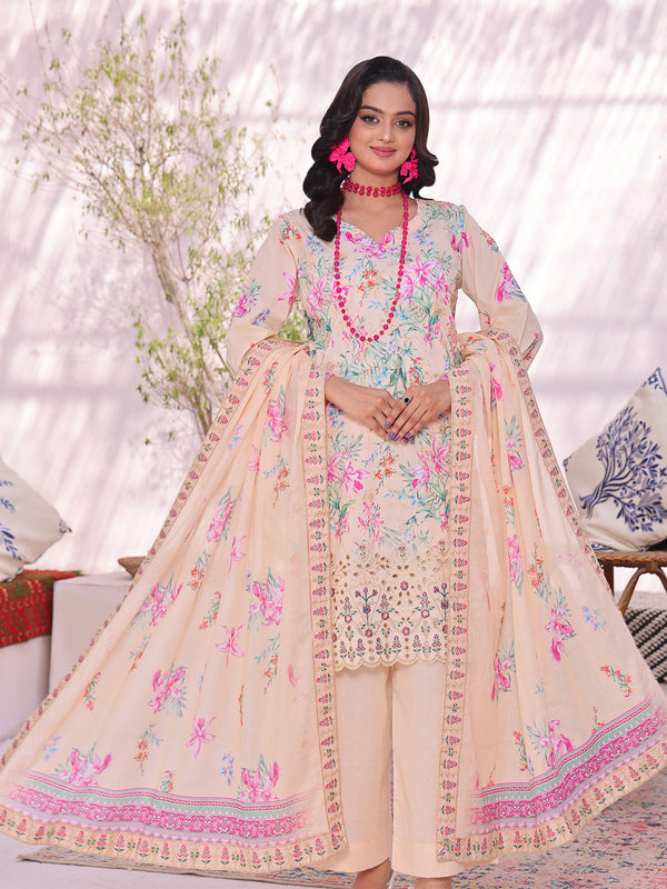 Amaya By MTF Digital Printed Embroidered Pima Cotton Collection | Unstitched Suit D01