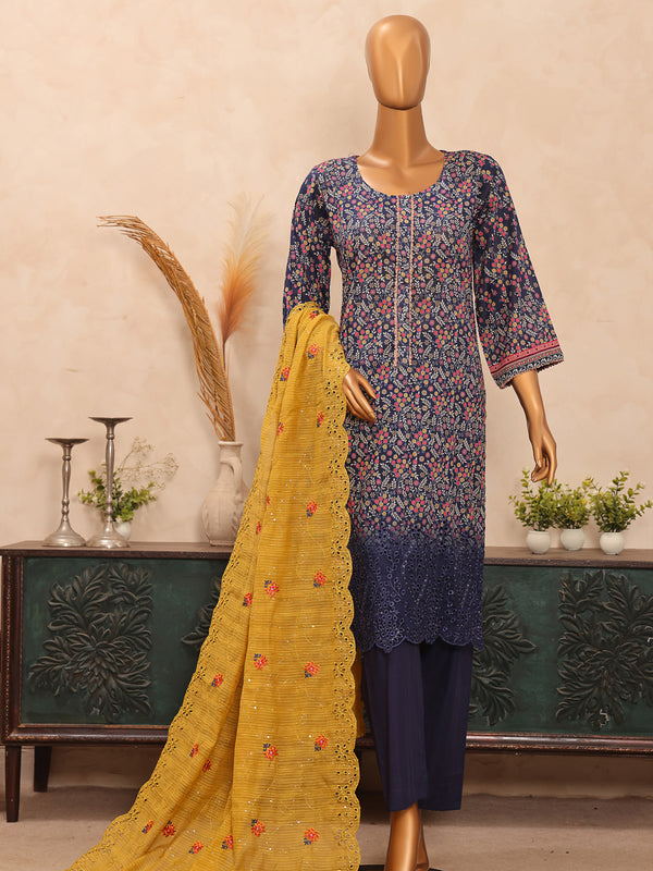 Naghma By MTF Digital Printed Doria Embroidered Chikankari Cotton Collection | Unstitched Suit D01
