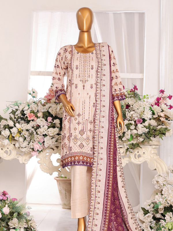 Dilkush v1 By MTF Digital Printed Embroidered Slub Khaddar | Unstitched Suit D01
