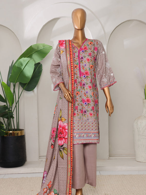 Sitara By MTF Digital Printed Embroidered Slub Khaddar Shirt with Embroidered Sleeves | Unstitched Suit D01