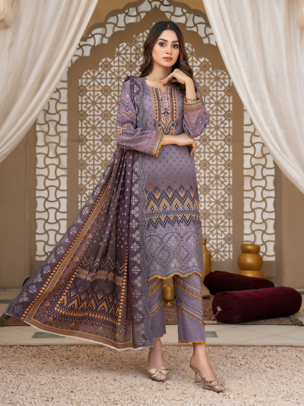 Dilkush Digital Printed Chikankari Embroidered 03 Pcs Unstitched Suit D02-Winter Collection