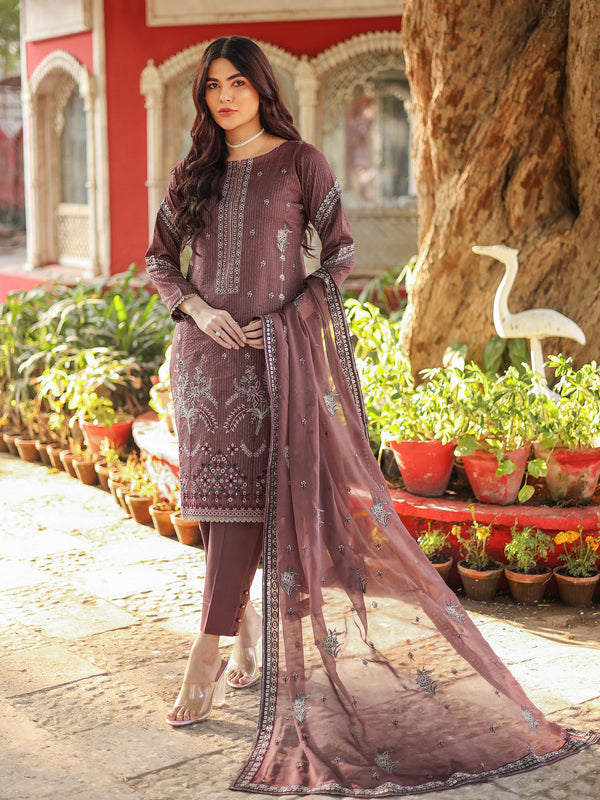 Kavya Volume 2 Fancy By MTF Embroidered Cotton 03 Pcs Unstitched Suit D02 - Winter Collection