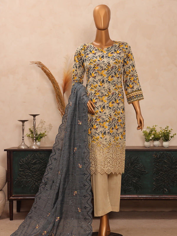 Naghma By MTF Digital Printed Doria Embroidered Chikankari Cotton Collection | Unstitched Suit D02
