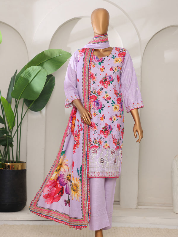 Sitara By MTF Digital Printed Embroidered Slub Khaddar Shirt with Embroidered Sleeves | Unstitched Suit D02