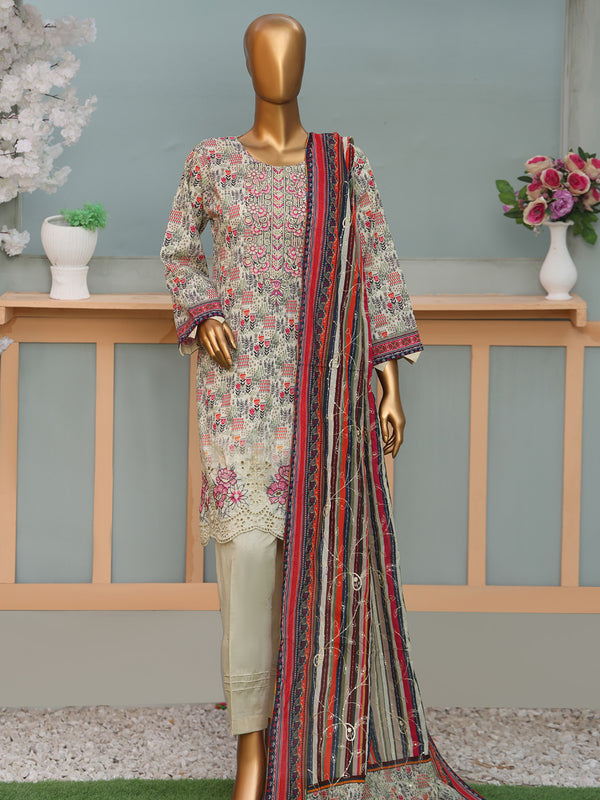 Elara By MTF Digital Printed Doria Embroidered Cotton Collection | Unstitched Suit D02