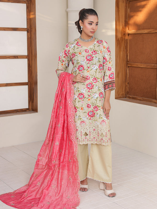 Rose & Vogue By MTF Digital Printed Doria Embroidered Laserkari Cotton Collection | Unstitched Suit D02