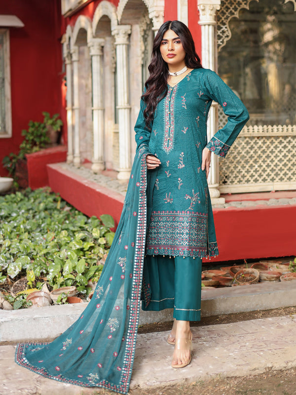 Kavya Volume 2 Fancy By MTF Embroidered Cotton 03 Pcs Unstitched Suit D03 - Winter Collection