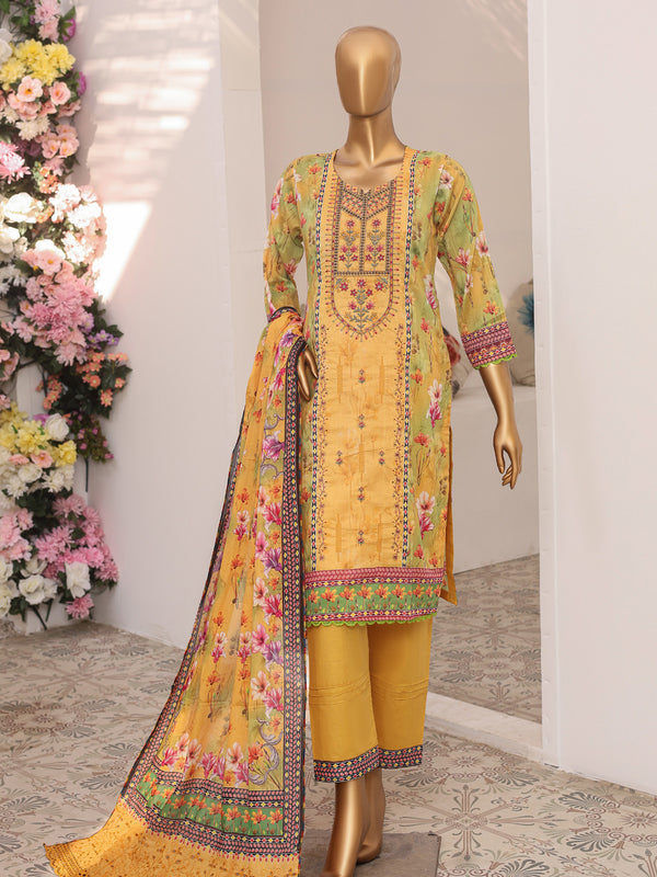 Femi By MTF Digital Printed Embroidered Lawn | Unstitched Suit D03