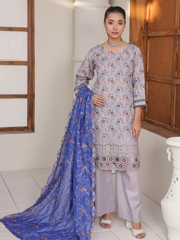Rose & Vogue By MTF Digital Printed Doria Embroidered Laserkari Cotton Collection | Unstitched Suit D03