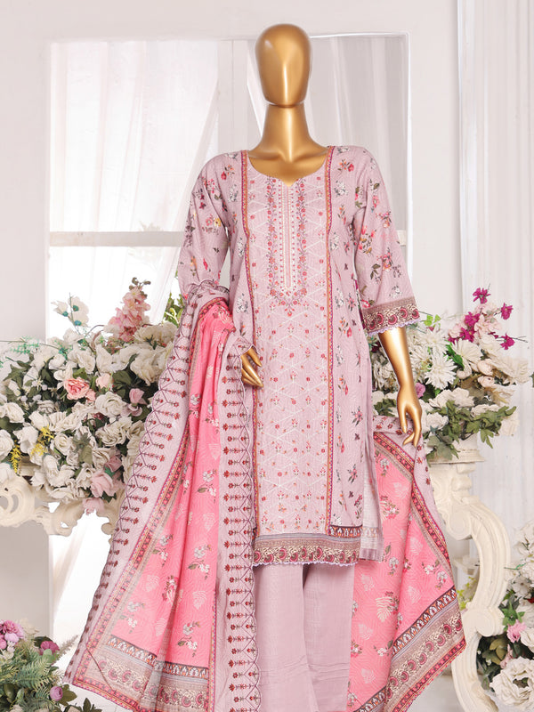 Dilkush v1 By MTF Digital Printed Embroidered Slub Khaddar | Unstitched Suit D03