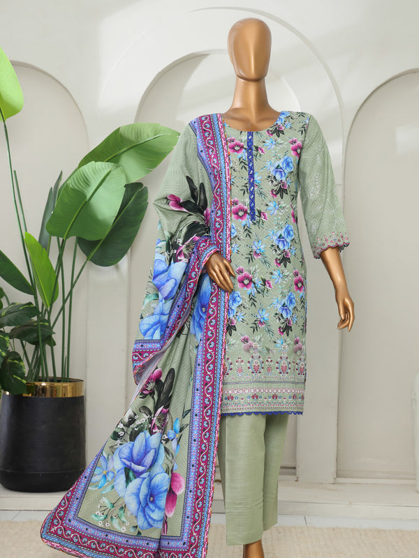 Sitara By MTF Digital Printed Embroidered Slub Khaddar Shirt with Embroidered Sleeves | Unstitched Suit D03