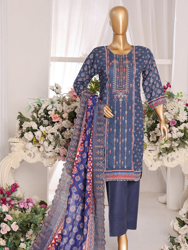 Dilkush v1 By MTF Digital Printed Embroidered Slub Khaddar | Unstitched Suit D04