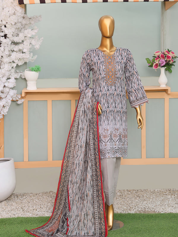 Elara By MTF Digital Printed Doria Embroidered Cotton Collection | Unstitched Suit D04