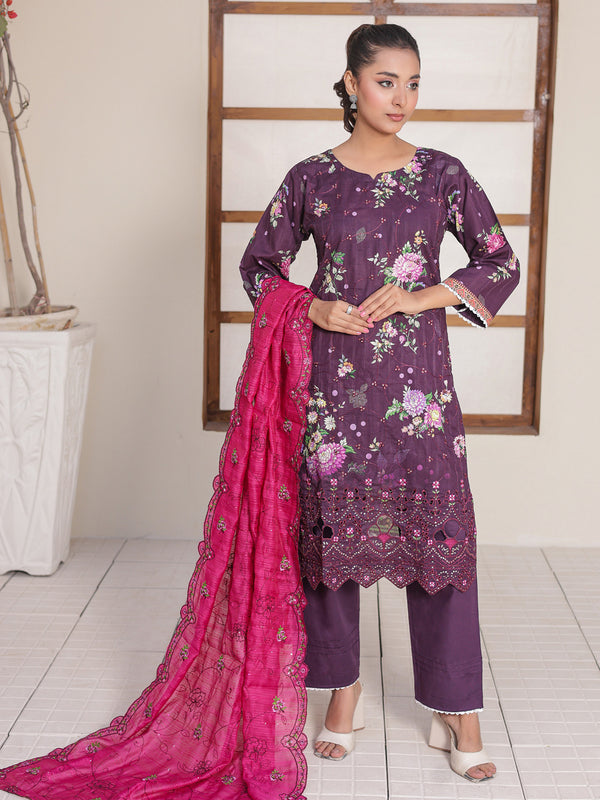 Rose & Vogue By MTF Digital Printed Doria Embroidered Laserkari Cotton Collection | Unstitched Suit D04
