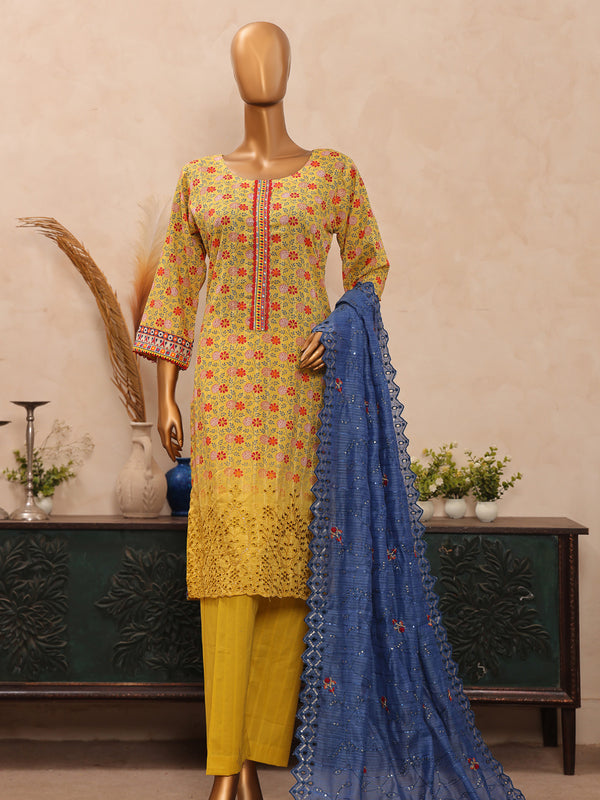 Naghma By MTF Digital Printed Doria Embroidered Chikankari Cotton Collection | Unstitched Suit D04