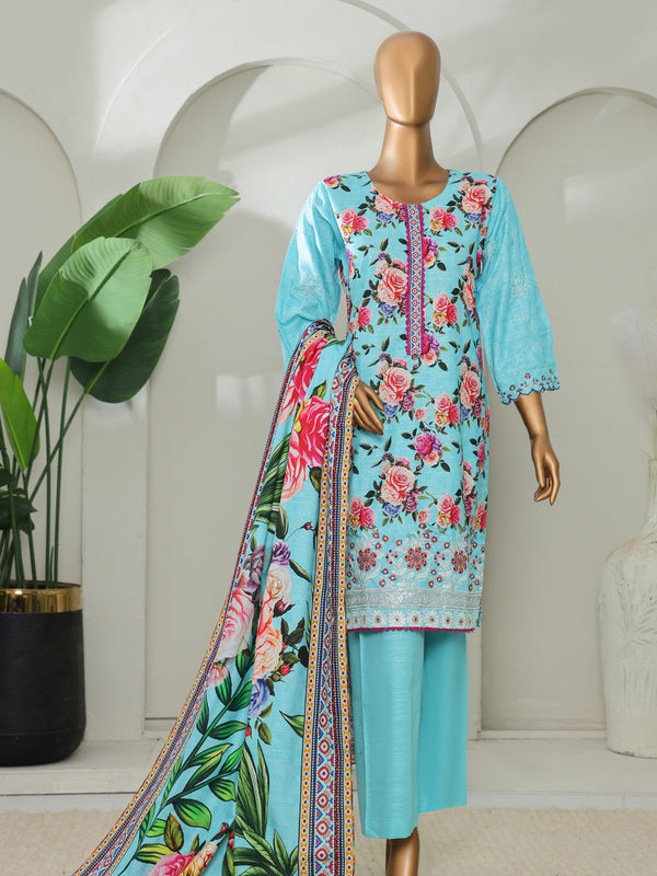 Sitara By MTF Digital Printed Embroidered Slub Khaddar Shirt with Embroidered Sleeves | Unstitched Suit D05