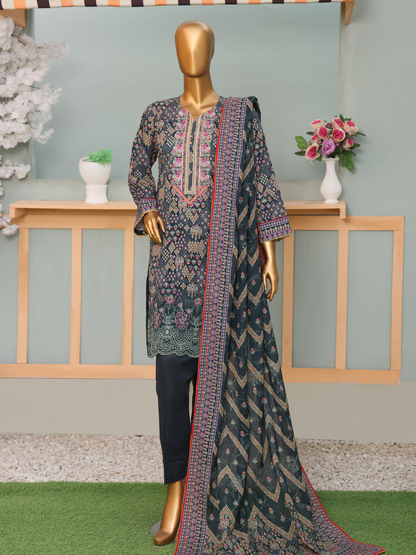 Elara By MTF Digital Printed Doria Embroidered Cotton Collection | Unstitched Suit D05