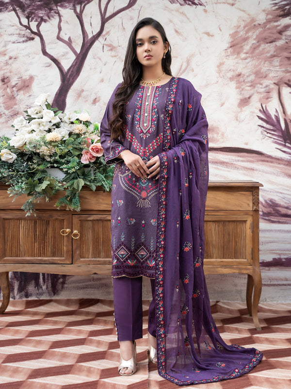 AARZOO Embroidered Cotton 03 Pcs Unstitched Suit 03-Winter Collection
