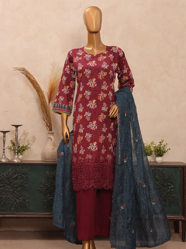 Naghma By MTF Digital Printed Doria Embroidered Chikankari Cotton Collection | Unstitched Suit D06