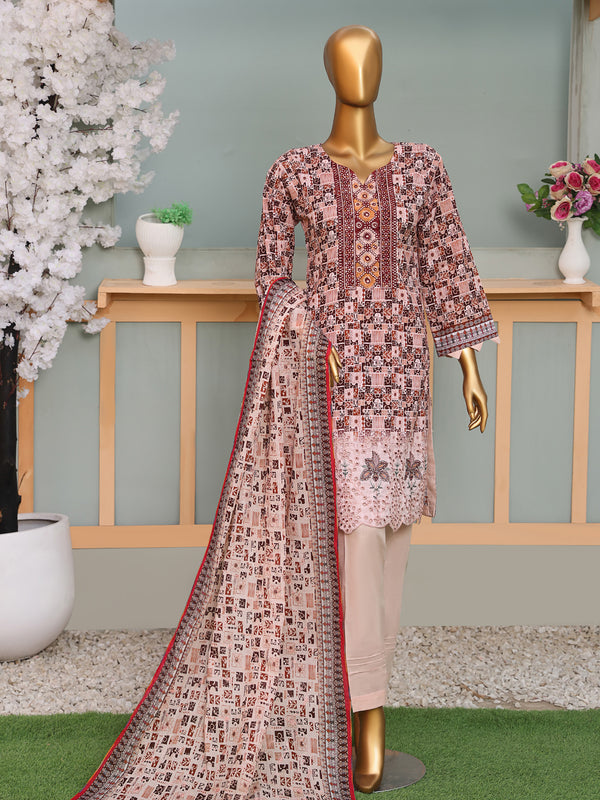 Elara By MTF Digital Printed Doria Embroidered Cotton Collection | Unstitched Suit D06