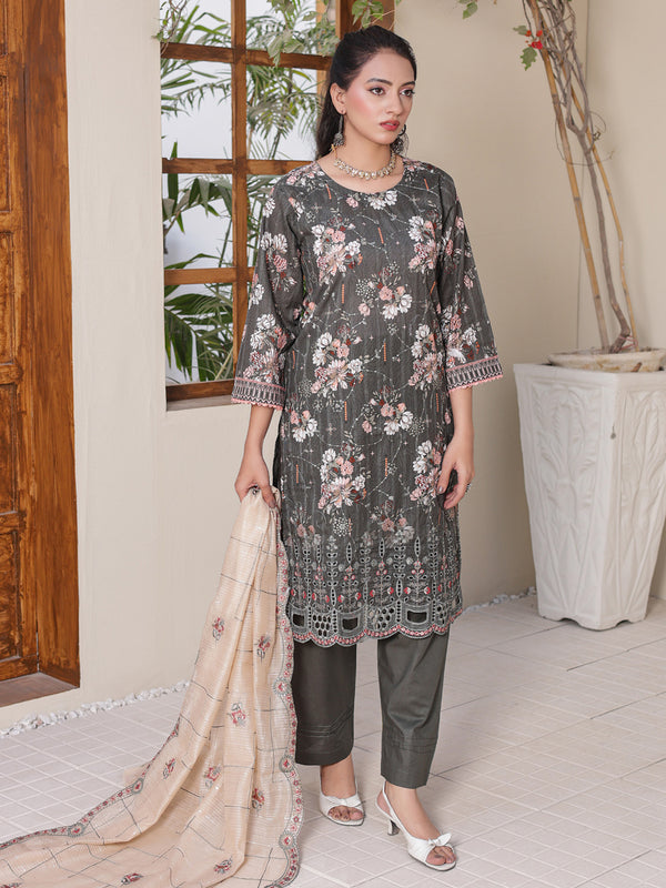 Rose & Vogue By MTF Digital Printed Doria Embroidered Laserkari Cotton Collection | Unstitched Suit D06