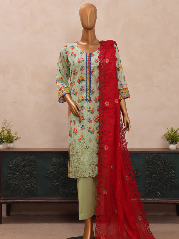 Naghma By MTF Digital Printed Doria Embroidered Chikankari Cotton Collection | Unstitched Suit D07
