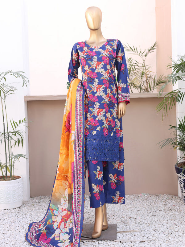 Remola By Ruqayyahs Digital Printed Chikankari Embroidered Lawn | Unstitched Suit D08