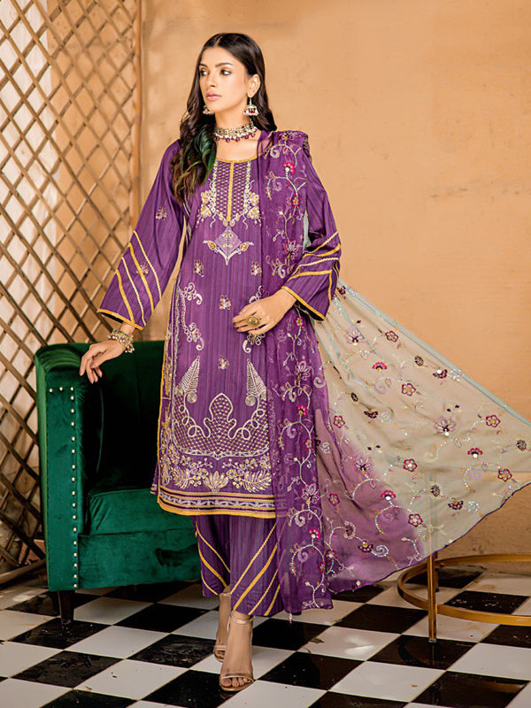 Saqafat Embroidered 03 Pcs Unstitched Suit D04