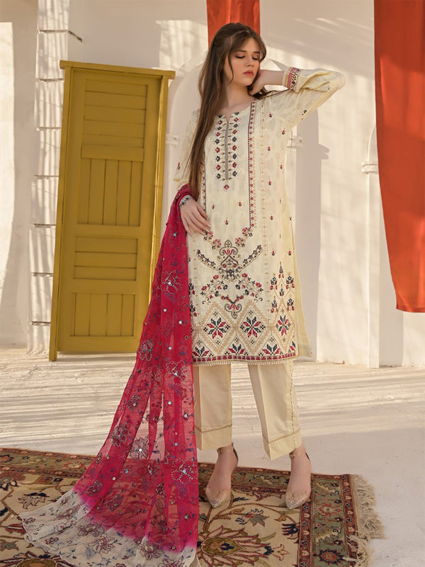 Fashion Execution Embroidered 03 Pcs Unstitched Suit D01