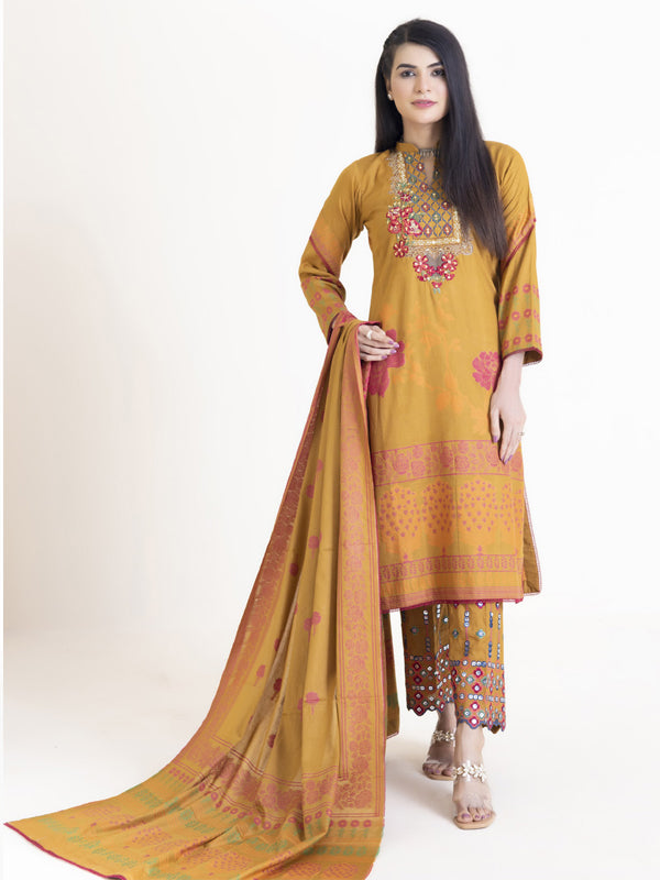 Grace And Glam Embroidered 03 Pcs Unstitched Suit D04