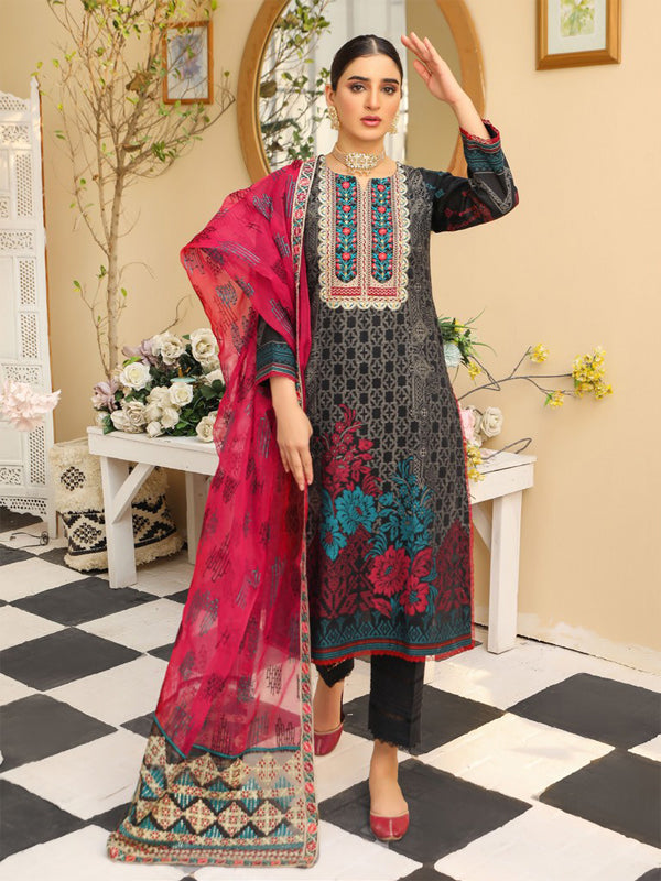 Kehkashan Embroidered 03 Pcs Unstitched Suit D01