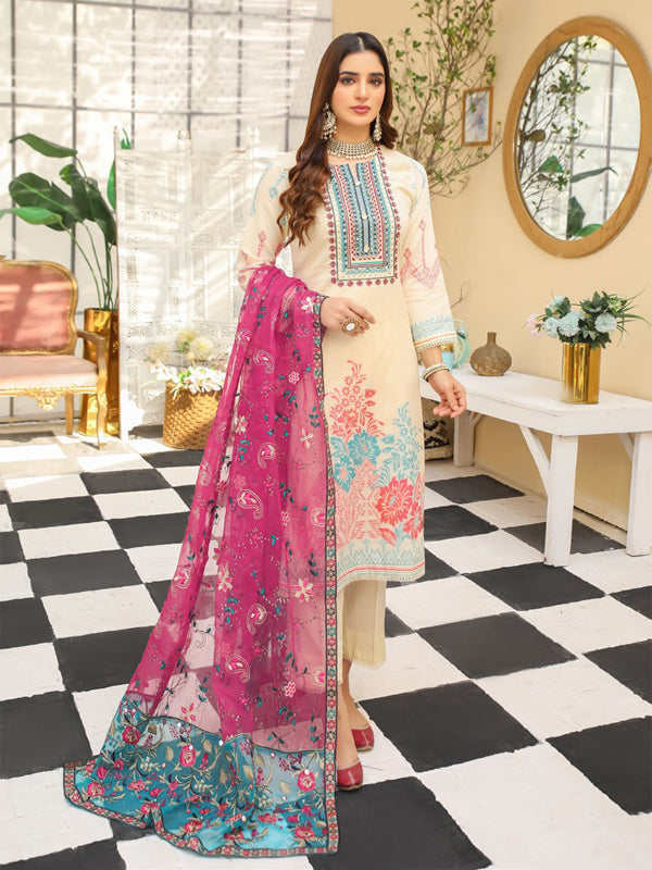 Kehkashan Embroidered 03 Pcs Unstitched Suit D03