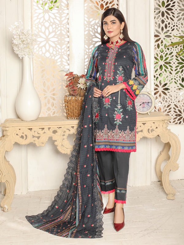 Bulbul 03 Pcs Embroidered Unstitched Suit D01