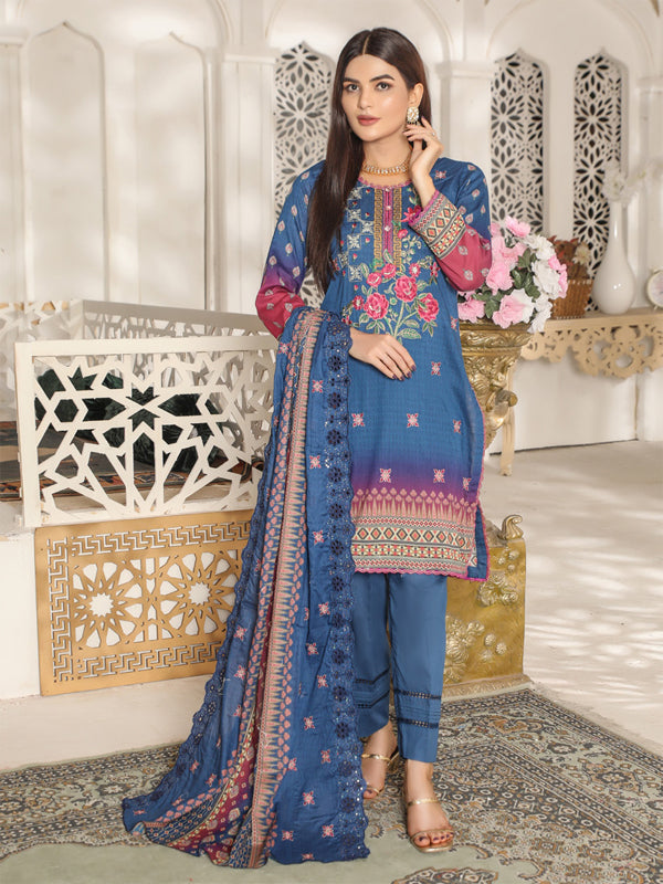 Bulbul 03 Pcs Embroidered Unstitched Suit D06