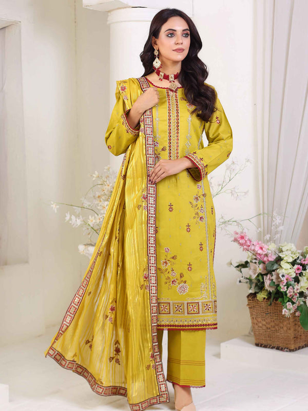 AROSHI Embroidered Cotton 03 Pcs Unstitched Suit 05-Winter Collection