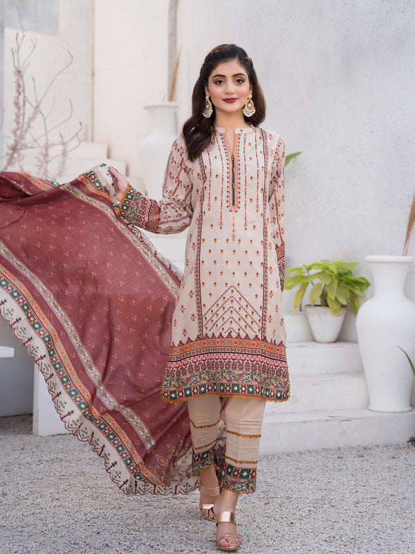 Being You By MTF Embroidered Cambric 03 Pcs Unstitched Suit D06 - Winter Collection