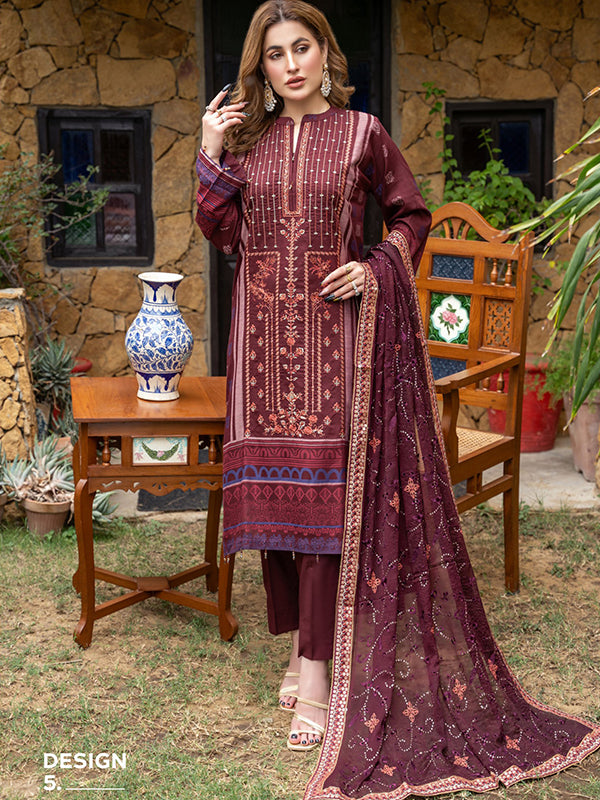 Bellina Jacquard Banarsi By MTF Zari EMB Cotton 03 Pcs Unstitched Suit D05 - Winter Collection