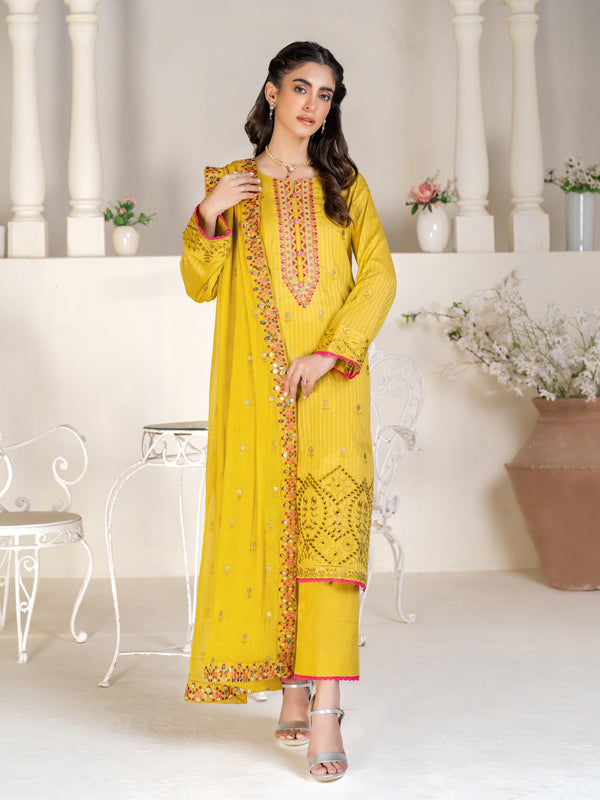 Life In Color By MTF Embroidered Cotton 03 Pcs Unstitched Suit D01 - Winter Collection