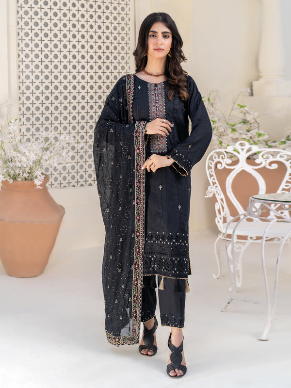Life In Color By MTF Embroidered Cotton 03 Pcs Unstitched Suit D02 - Winter Collection