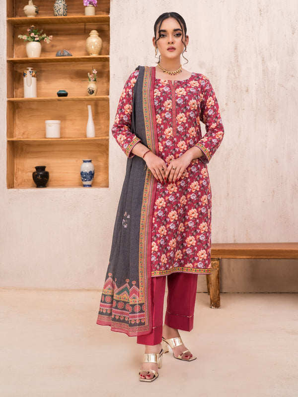 The Season of Style By MTF Printed Cotton 03 Pcs Unstitched Suit D02 - Winter Collection