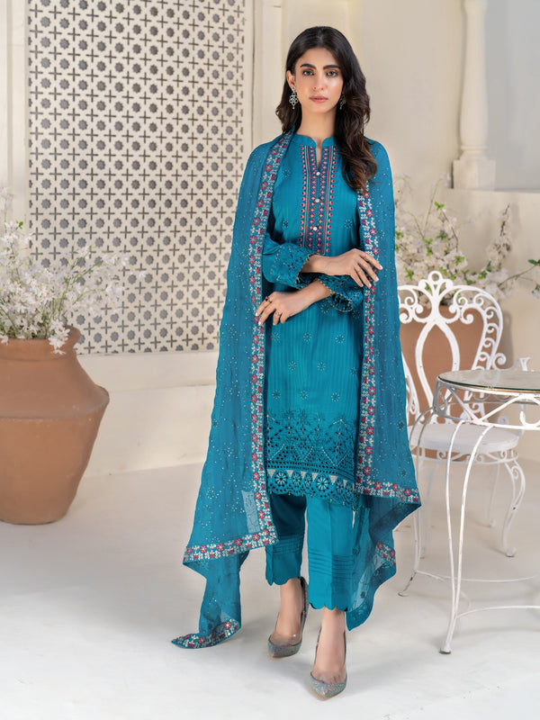 Life In Color By MTF Embroidered Cotton 03 Pcs Unstitched Suit D05 - Winter Collection