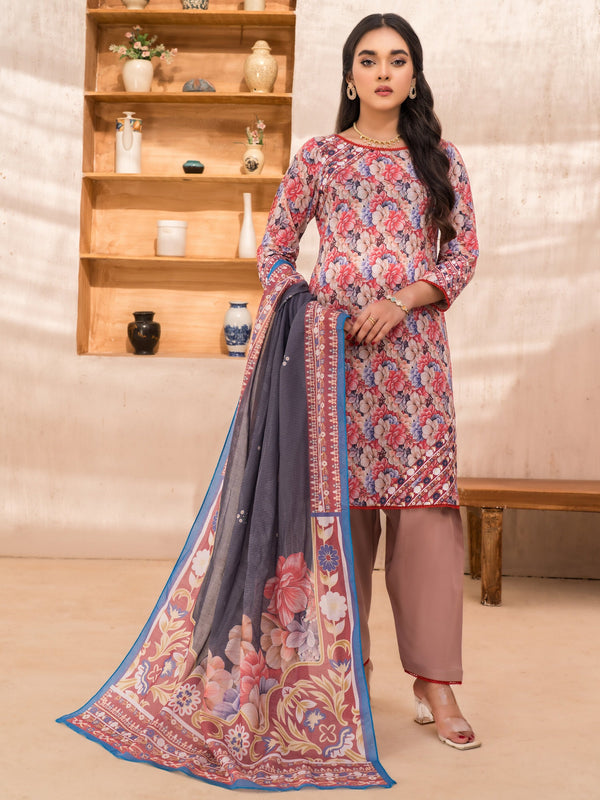 The Season of Style By MTF Printed Cotton 03 Pcs Unstitched Suit D05 - Winter Collection