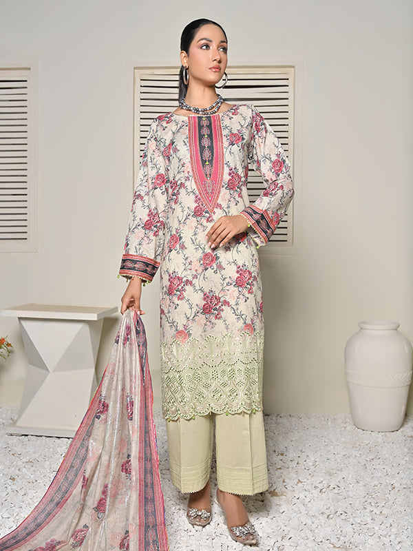 Gul-e-Bahar By MTF Chikankari Cotton 03 Pcs Unstitched Suit D03 - Winter Collection