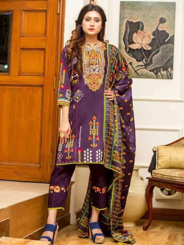 Winter Style Embroidered 03 Pcs Unstitched Suit D02A