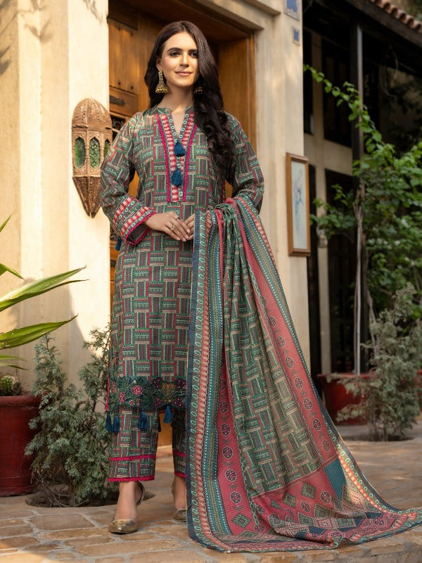 SUI DHAGA By MTF Digital Printed Embroidered Cotton 03 Pcs Unstitched Suit D01