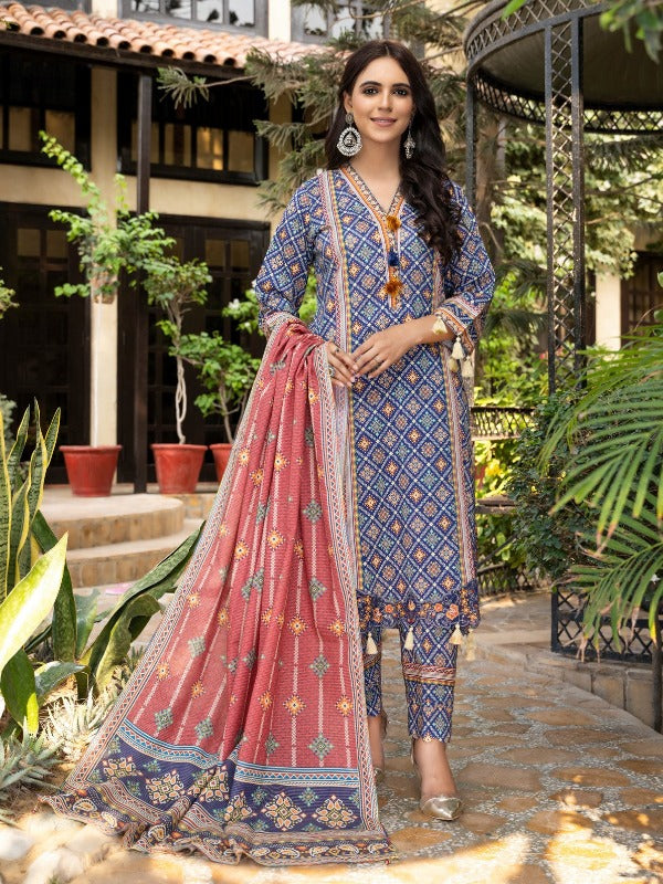SUI DHAGA By MTF Digital Printed Embroidered Cotton 03 Pcs Unstitched Suit D02