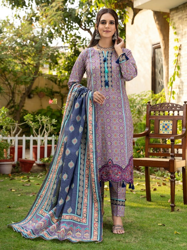 SUI DHAGA By MTF Digital Printed Embroidered Cotton 03 Pcs Unstitched Suit D05