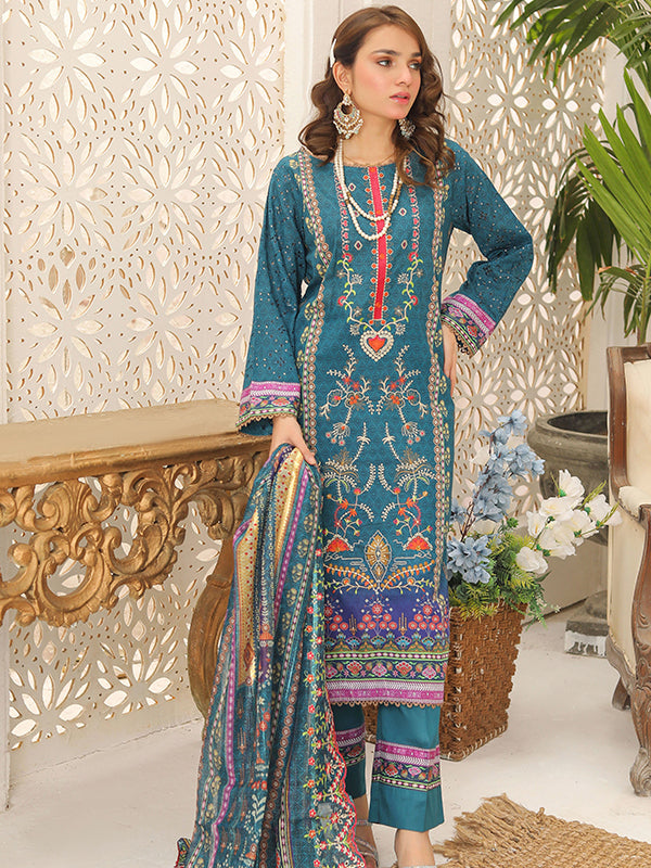 Nazneen By MTF Digital Printed Embroidered Cotton 03 Pcs Unstitched Suit D04 - Winter Collection