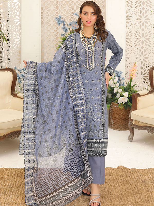 Nazneen By MTF Digital Printed Embroidered Cotton 03 Pcs Unstitched Suit D02 - Winter Collection